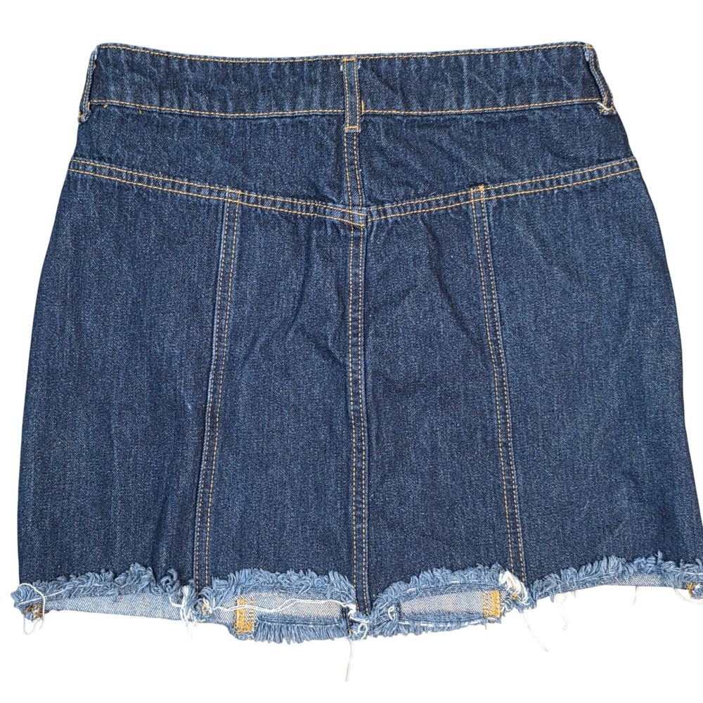 Forever 21 Small dark Button Front Denim Mini Skirt Raw Hem Indie Y2K festival - Picture 5 of 7